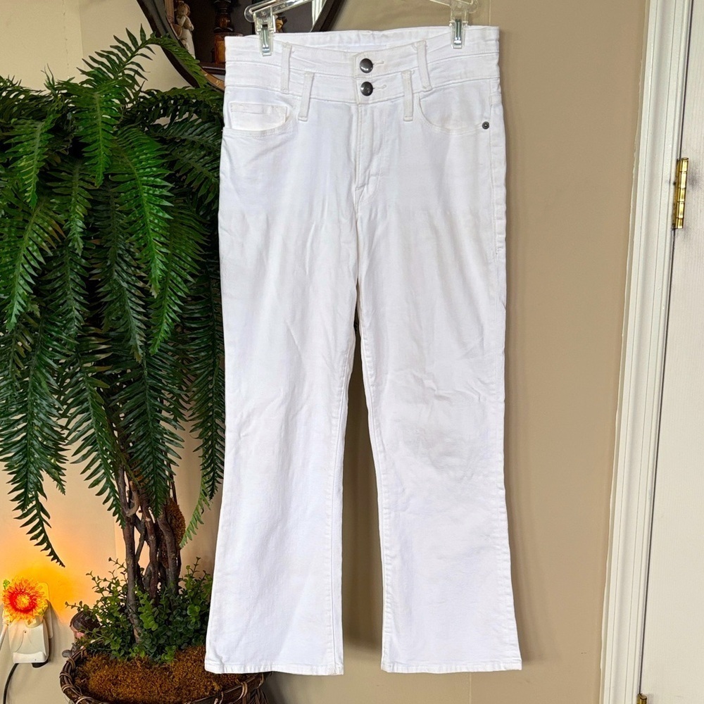 Frame Le Crop Mini Boot White Jeans Cotton Stretch Denim Casual Preppy - Picture 13 of 13